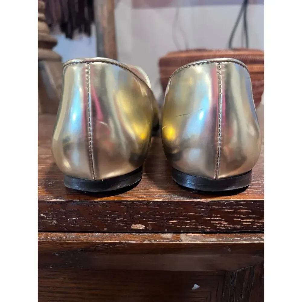 J.Crew Square Toe Mary Jane Shoes - Metallic Soft Gold Ballerina Flats - Sz 7